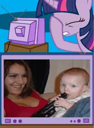 Size: 563x771 | Tagged: baby, bad parenting, breasts, cleavage, derpibooru import, epic fail, exploitable meme, facehoof, fail, female, gun, human, irl, irl human, meme, murica, obligatory pony, parenting, photo, safety, semi-grimdark, this will end in tears and/or death, tv meme, twilight sparkle, you idiot