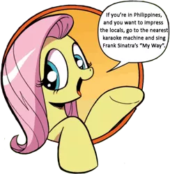 Size: 421x431 | Tagged: bad advice fluttershy, derpibooru import, exploitable meme, fluttershy, frank sinatra, idw, meme, philippines, safe, this will end in tears, this will end in tears and/or death