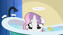 Size: 1280x720 | Tagged: artist:jan, ask, ask the crusaders, bath, bathtub, cute, derpibooru import, diasweetes, rubber duck, safe, solo, sweetie belle, tumblr, wet mane