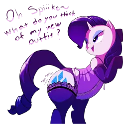 Size: 1280x1295 | Tagged: suggestive, artist:trinity-fate62, derpibooru import, rarity, pony, against wall, bipedal, bipedal leaning, butt shake, chubby, clothes, corset, dialogue, evening gloves, eyeshadow, fat, female, gloves, implied spike, leaning, lingerie, makeup, panties, plot, raritubby, rearity, shipping, solo, solo female, sparity, stockings, straight, teasing, underwear, wide hips, wiggle