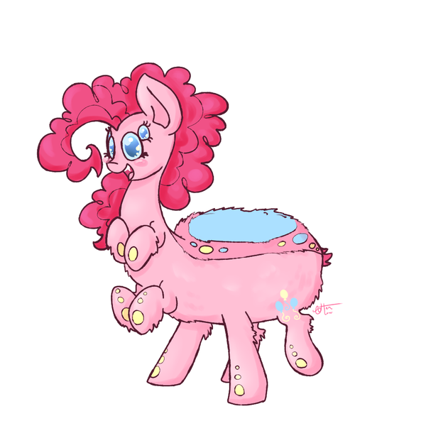 Size: 1000x1000 | Tagged: artist:otterlore, cute, derpibooru import, drider, fluffy, happy, monster pony, original species, pinkie pie, safe, simple background, solo, species swap, spider, spider pie, spiderpony, spots, white background