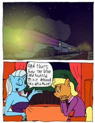 Size: 1280x1646 | Tagged: 2 panel comic, anthro, anthroquestria, artist:americananomaly, breasts, busty trixie, clothes, comic, corset, derpibooru import, female, ms. harshwhinny, suggestive, train, train cabin, trixie, tumblr