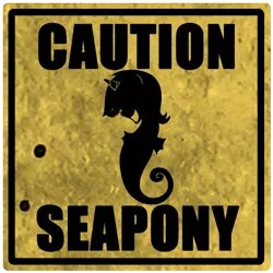 Size: 500x500 | Tagged: caution sign, cover art, derpibooru import, grin, lyra heartstrings, parody, safe, seaman, sea pony, seapony lyra, sign, silhouette, smiling, solo, species swap, video game