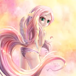 Size: 787x787 | Tagged: artist:tzulin520, ass, clothes, eared humanization, female, fluttershy, humanized, panties, pink underwear, solo, solo female, striped underwear, suggestive, tailed humanization, underwear, winged humanization