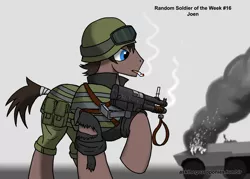 Size: 2450x1750 | Tagged: artist:asktheguardponies, asktheguardponies, cigarette, commission, derpibooru import, gun, oc, oc:joen klausen, safe, smoking, solo, unofficial characters only