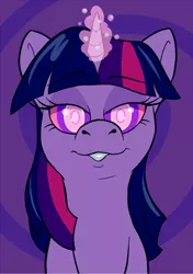 Size: 604x860 | Tagged: safe, artist:plsgts, derpibooru import, twilight sparkle, pony, unicorn, dark, eyes, glowing eyes, glowing horn, hypnosis, love spell, magic, solo, swirly eyes, unicorn twilight