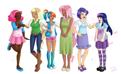 Size: 2600x1600 | Tagged: applejack, artist:robynne, derpibooru import, fluttershy, humanized, pinkie pie, rainbow dash, rarity, safe, twilight sparkle