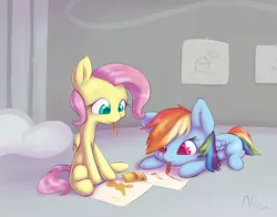 Size: 1150x900 | Tagged: artist:alasou, cloudsdale, crayons, cute, derpibooru import, drawing, filly, fluttershy, rainbow dash, safe