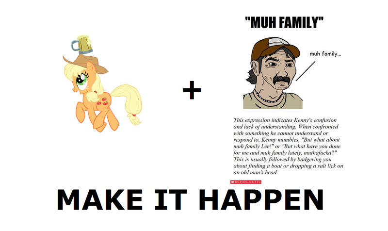 Size: 1337x796 | Tagged: applejack, derpibooru import, exploitable meme, kenny, make it happen, meta, safe, the walking dead