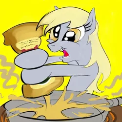 Size: 600x600 | Tagged: safe, artist:chiapetofdoom, derpibooru import, derpy hooves, pegasus, pony, cooking, female, frying pan, mare, solo