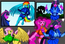 Size: 3382x2302 | Tagged: anthro, artist:animewave, big breasts, breasts, busty fluttershy, busty pinkie pie, busty rainbow dash, busty twilight sparkle, comic, derpibooru import, female, females only, fluttershy, friendship is a big thing, huge breasts, impossibly large breasts, nudity, pinkie pie, rainbow dash, suggestive, twilight sparkle