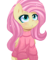 Size: 434x488 | Tagged: animated, artist:camellia, clothes, cute, derpibooru import, fluttershy, safe, solo, source needed, sweater, sweatershy