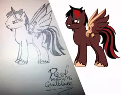 Size: 830x650 | Tagged: safe, artist:rezal, derpibooru import, oc, unofficial characters only, pegasus, pony, pony creator, 9000 hours in pony creator, comparison, familiar, male, rezal, sketch, stallion, traditional art, unshorn fetlocks