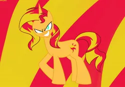Size: 1280x896 | Tagged: safe, artist:mofetafrombrooklyn, derpibooru import, sunset shimmer, pony, grin, looking at you, solo
