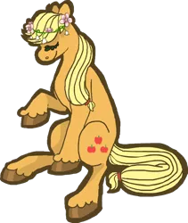 Size: 812x964 | Tagged: applejack, artist:weepysheep, derpibooru import, eyes closed, floral head wreath, flower, flowerhorse, flower in hair, part of a set, safe, simple background, sitting, smiling, solo, sticker, sticker design, transparent background, unshorn fetlocks