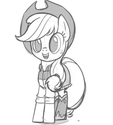 Size: 1000x1100 | Tagged: applejack, artist:tex, boots, clothes, cowboy hat, derpibooru import, equestria girls outfit, freckles, hat, monochrome, open mouth, rolled up sleeves, safe, shoes, sketch, skirt, smiling, solo, stetson, tail