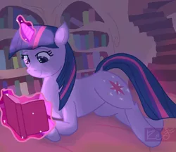 Size: 1500x1300 | Tagged: artist:red note, book, derpibooru import, library, magic, night, purple smart, reading, safe, solo, twilight sparkle