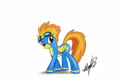 Size: 1181x788 | Tagged: artist:adamrbi, dead source, derpibooru import, goggles, safe, solo, spitfire, wonderbolts uniform