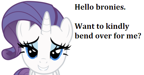 Size: 477x250 | Tagged: bedroom eyes, bend over, bronybait, derpibooru import, rarity, solo, suggestive, text