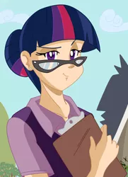 Size: 1018x1409 | Tagged: safe, artist:frankaraya, derpibooru import, twilight sparkle, lesson zero, glasses, hair bun, humanized, solo, twilight's professional glasses