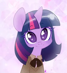 Size: 800x868 | Tagged: safe, artist:lolopan, derpibooru import, twilight sparkle, unicorn, clothes, cute, heart, horn, looking at you, necktie, shirt, simple background, smiling, solo, sparkles, twiabetes