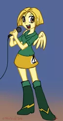 Size: 624x1200 | Tagged: safe, artist:vertizontal, derpibooru import, oc, unofficial characters only, equestria girls, anneli heed, clothes, kallisti, microphone, skirt, solo, swedish spitfire, voice actor