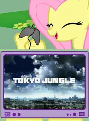 Size: 563x771 | Tagged: safe, derpibooru import, fluttershy, exploitable meme, gamershy, happy, meme, obligatory pony, this will end in tears, tokyo jungle, tv meme