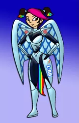 Size: 637x989 | Tagged: artist:odiz, battle suit, breasts, derpibooru import, female, miko nakadai, rainbow dash, safe, solo, transformers, transformers prime