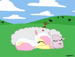 Size: 2446x1860 | Tagged: artist:willisninety-six, clothes, costume, cute, derpibooru import, filly, fluttersheep, fluttershy, safe, sheep, shyabetes, sleeping, zzz