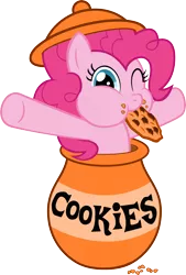 Size: 4790x7097 | Tagged: absurd resolution, artist:filpapersoul, cookie, cookie jar, cookie jar pony, cute, derpibooru import, diapinkes, eating, food, looking at you, nom, nose wrinkle, one eye closed, pinkie pie, puffy cheeks, safe, simple background, solo, transparent background, vector, wink