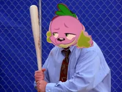 Size: 500x375 | Tagged: safe, derpibooru import, spike, dog, equestria girls, 1000 hours in ms paint, baseball bat, costanza face, costanza.jpg, george costanza, ishygddt, ms paint, seinfeld, spike the dog