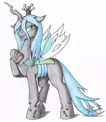 Size: 720x826 | Tagged: artist:sirartemisderpington, changeling, changeling queen, dead source, derpibooru import, female, queen chrysalis, safe, solo, traditional art