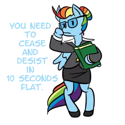 Size: 1000x1000 | Tagged: safe, artist:fauxsquared, derpibooru import, rainbow dash, pegasus, pony, adorkable, alternate hairstyle, bipedal, book, cease and desist, clothes, cute, dork, dress, female, glasses, lawyer, mare, rainbow dork, simple background, solo, text, transparent background