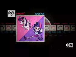 Size: 2048x1536 | Tagged: safe, derpibooru import, twilight sparkle, twilight sparkle (alicorn), alicorn, pony, equestria girls, alfred e. neuman, cartoon network, cartoon network logo, friday, human ponidox, mad (tv series), mad magazine, ponied up, pony cameo, pony reference, schedule, self ponidox, tv rating