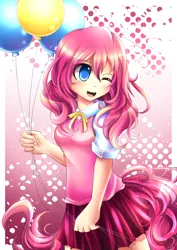 Size: 1000x1415 | Tagged: artist:fenrixion, balloon, derpibooru import, human, humanized, pinkie pie, pixiv, safe, solo, tailed humanization