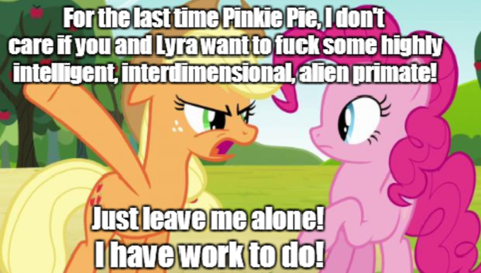 Size: 680x386 | Tagged: alternate universe, applejack, derpibooru import, human, human fetish, image macro, lyra heartstrings, pinkie pie, suggestive, vulgar