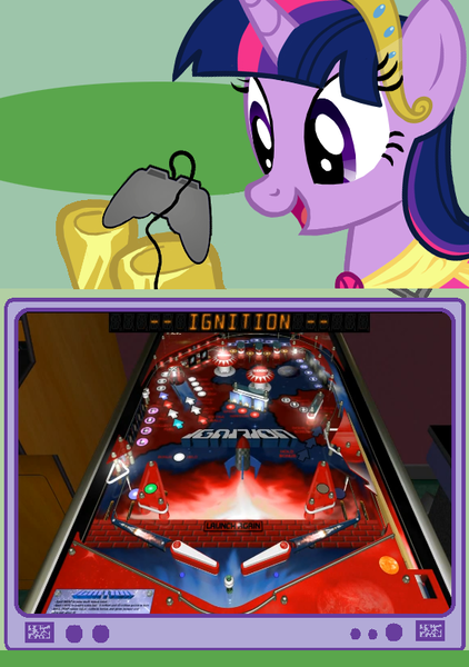 Size: 563x800 | Tagged: safe, derpibooru import, twilight sparkle, twilight sparkle (alicorn), alicorn, pony, exploitable meme, female, future pinball, game, gamer twi, ignition, mare, meme, obligatory pony, pinball, tv meme