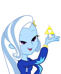 Size: 750x900 | Tagged: safe, derpibooru import, trixie, equestria girls, equestria girls (movie), exploitable meme, look what trixie found, simple background, solo, the legend of zelda, transparent background, triforce