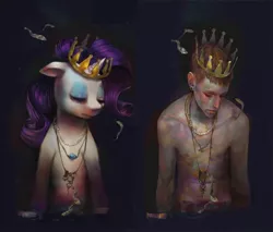 Size: 938x800 | Tagged: abstract, artist:crookedtrees, comparison, crown, derpibooru import, human, necklace, portrait, rarity, sad, semi-grimdark