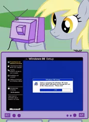 Size: 563x771 | Tagged: safe, derpibooru import, derpy hooves, pegasus, pony, exploitable meme, female, mare, meme, obligatory pony, setup, tv meme, windows, windows 98