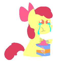 Size: 450x500 | Tagged: safe, artist:mrponiator, derpibooru import, apple bloom, earth pony, pony, animated, comfort eating, crying, eating, female, filly, food, gif, ice cream, loop, pointy ponies, sad, simple background, sitting, solo, spoon, transparent background, what i learned today