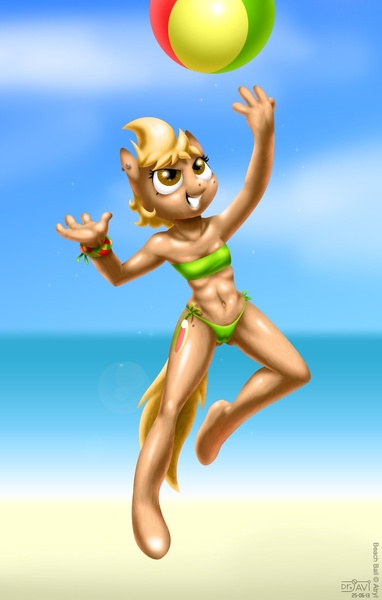 Size: 700x1100 | Tagged: anthro, anthro oc, armpits, artist:drjavi, beach ball, bikini, breasts, cameltoe, clothes, delicious flat chest, derpibooru import, female, oc, oc:beach ball, questionable, skinny, solo, swimsuit, unofficial characters only