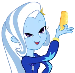 Size: 750x732 | Tagged: safe, derpibooru import, trixie, equestria girls, exploitable meme, look what trixie found, meme, solo, the great and powerful twinkie, twinkies