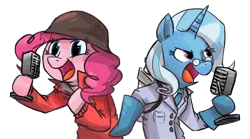 Size: 1228x682 | Tagged: artist:herny, derpibooru import, medic, microphone, parody, pinkie pie, safe, soldier, team fortress 2, trixie