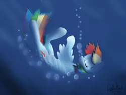 Size: 1600x1200 | Tagged: artist:pamutmamut, bubble, drowning, imminent death, rainbow dash, sad, semi-grimdark, underwater