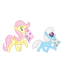 Size: 600x600 | Tagged: artist:hudoyjnik, derpibooru import, filly, filly finish, fluttershy, mouth hold, photo finish, pillow, safe