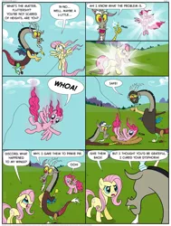 Size: 1024x1356 | Tagged: artist:kturtle, baseball glove, comic, derpibooru import, discord, fluttershy, go fly a kite, pinkie pie, race swap, safe