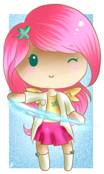 Size: 600x1000 | Tagged: artist:kawaiicutie-chan, avatar the last airbender, bending, chibi, derpibooru import, fluttershy, humanized, safe, solo, water, winged humanization