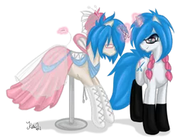 Size: 900x708 | Tagged: artist:viperviolist, clothes, derpibooru import, dress, mannequin, oc, oc:shear luck, ponyquin, safe, solo, unofficial characters only