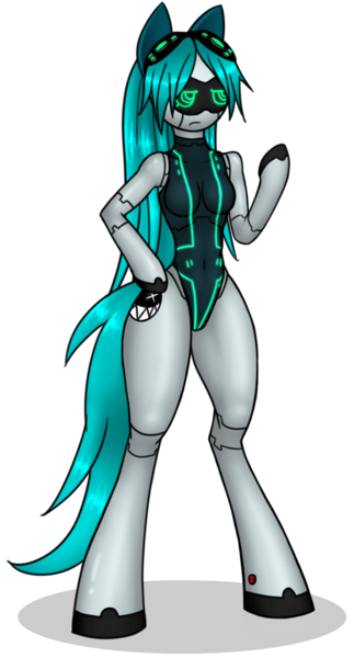 Size: 656x1220 | Tagged: anthro, anthro oc, artist:funkybacon, derpibooru import, oc, oc:cloudsmasher, robot, safe, simple background, solo, transparent background, unguligrade anthro, unofficial characters only